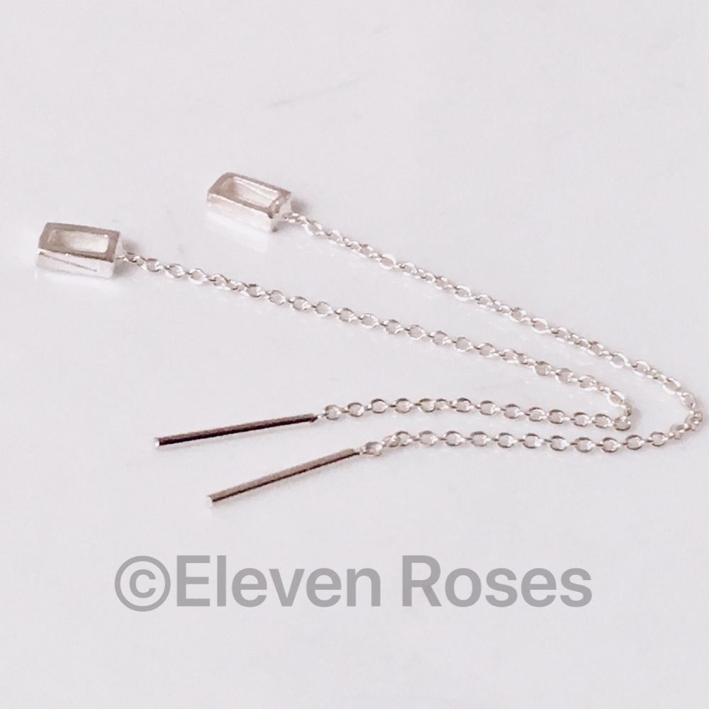 Sterling Silver Chain Dangle Threader Earrings - Picture 2 of 6